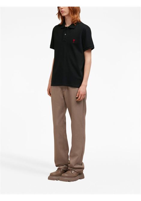 Black logo-embroidered polo shirt - AMI PARIS unisex AMI PARIS | BFUPL001760001